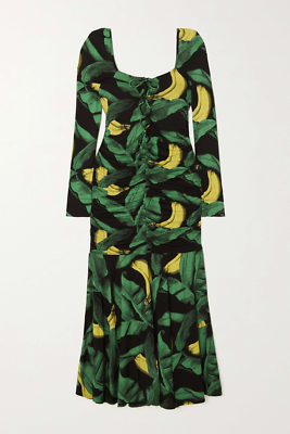 GANNI Banana Print Ruched Midi-Dress | eBay