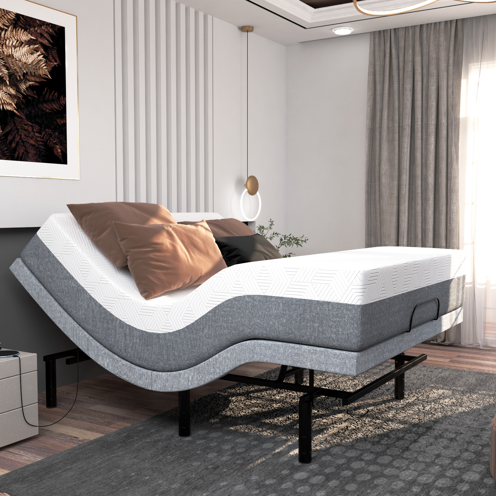With 12" Cooling Gel Memory Mattress, Massage, Usb, App