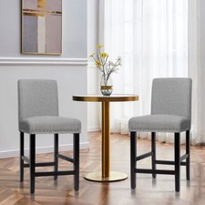 2 PCS Bistro Bar Stools Upholstered Fabric Pub Stools Counter Height Stools Grey