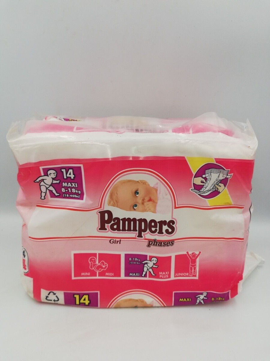 Vintage Pampers Phases Girls 14 Plastic Backed Diapers Sz Maxi 8