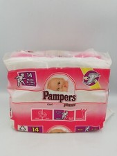 Vintage Pampers Phases Girls 14 Plastic Backed Diapers Sz Maxi 8-18Kg, 18-40 lbs