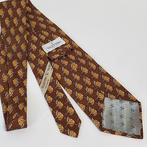Mens Valentino Cravatte silk tie Brown arts & crafts Flowers Italy 3.75 x 56 - Picture 3 of 7