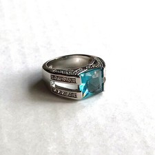 Blue Topaz Cubic Zirconia Sterling Silver Statement Ring size 7