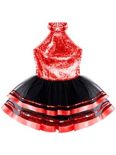 Kids Girls Dance Dress Fashion Dancewear Round Neckline Leotard Sparkly Jazz