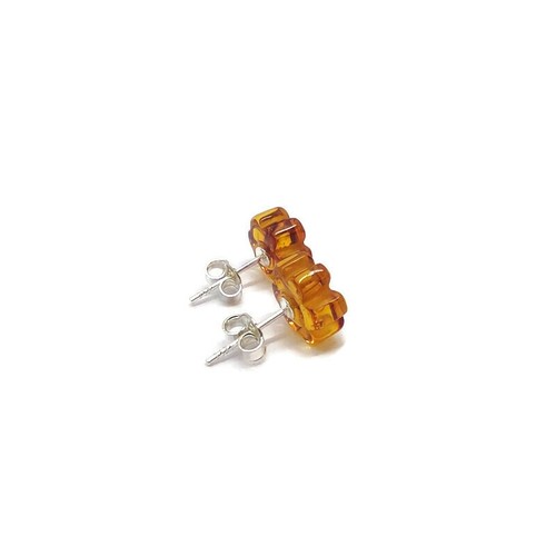 NATÜRLICHER BALTISCHER BERNSTEINSTECKER OHRSTECKER BLUMEN COGNAC FARBE STERLINGSILBER 925 - Bild 2 von 3