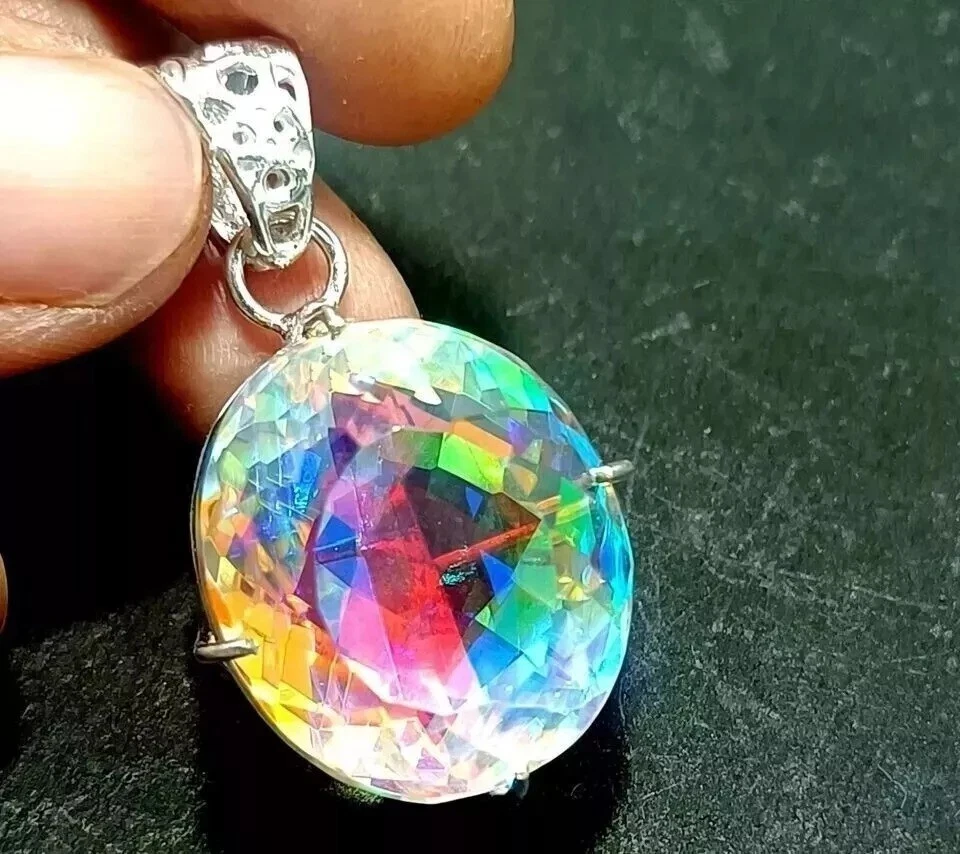 Colgante de plata maciza 925 con topacio místico natural certificado 95,38 quilates piedras preciosas sueltas Foto 4 de 4