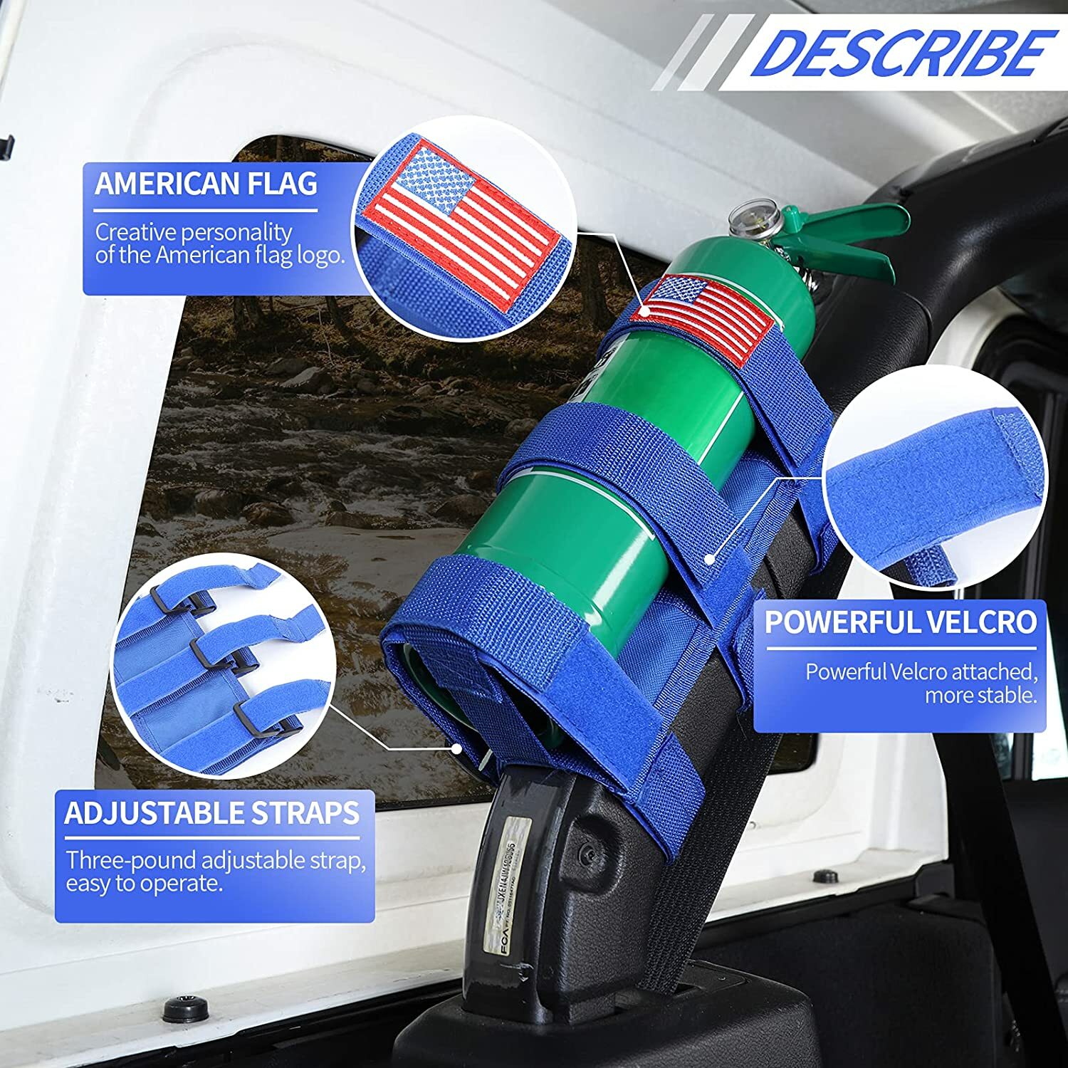 Blue Car Roll Bar Fire Extinguisher Adjust Holder Mount Bracke for Jeep