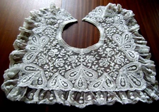 Antique lace neck collar beautiful  needle run mesh /net h done label Babe
