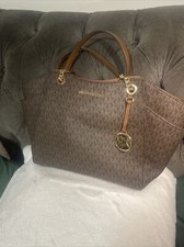 Michael Kors Jet Set Travel Brown Signature Leather Chain Tote Shoulder Bag