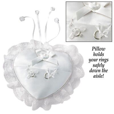 DELUXE WHITE RING BEARER PILLOW HEART-SHAPED WEDDING SALE New ROSES WASHable