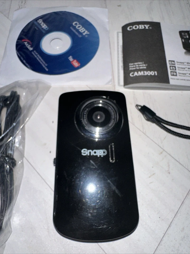 Coby Snapp Video Camera Camcorder With Disc Cords Manuals Strap Works Tested - Image 2 of 4