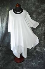 Lagenlook raffiniert megaweite A-Linie Tunika mit Spitze Jersey WEISS XXXL,XXXXL
