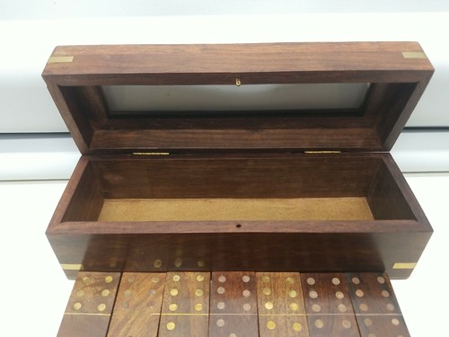 Rare Wooden Domain Domino Set Real Wood Dominoes Made In India - Picture 3 of 12