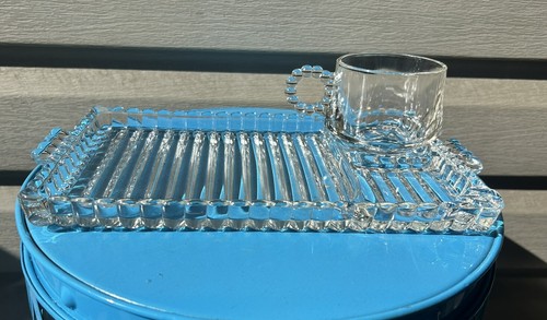 Vintage Hazel Atlas Glass Sip & Smoke Snack Trays Cups 1950s-4 Cups 4 Trays