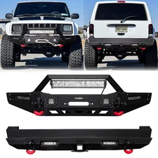 Vijay For 1984-2001 Cherokee XJ New Steel Front/Rear Bumper W/Winch Plate&Lights