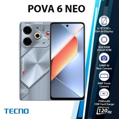 TECNO Pova 6 Neo Android Cell Phone (Silver/8GB+256GB/Dual SIM/Unlocked)