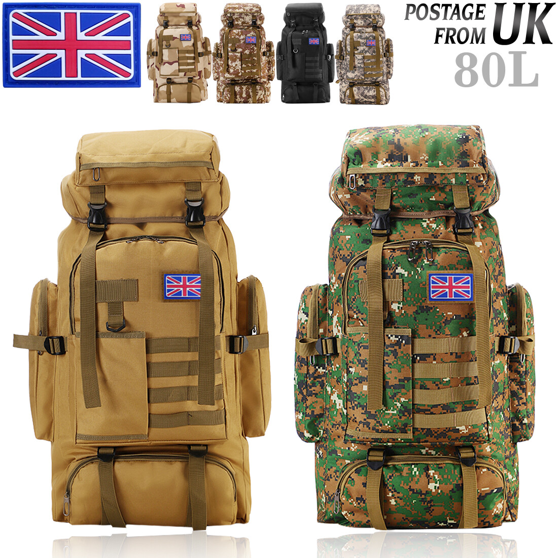 Military Gear Lizbin 80L Camping Hiking Backpack, Military