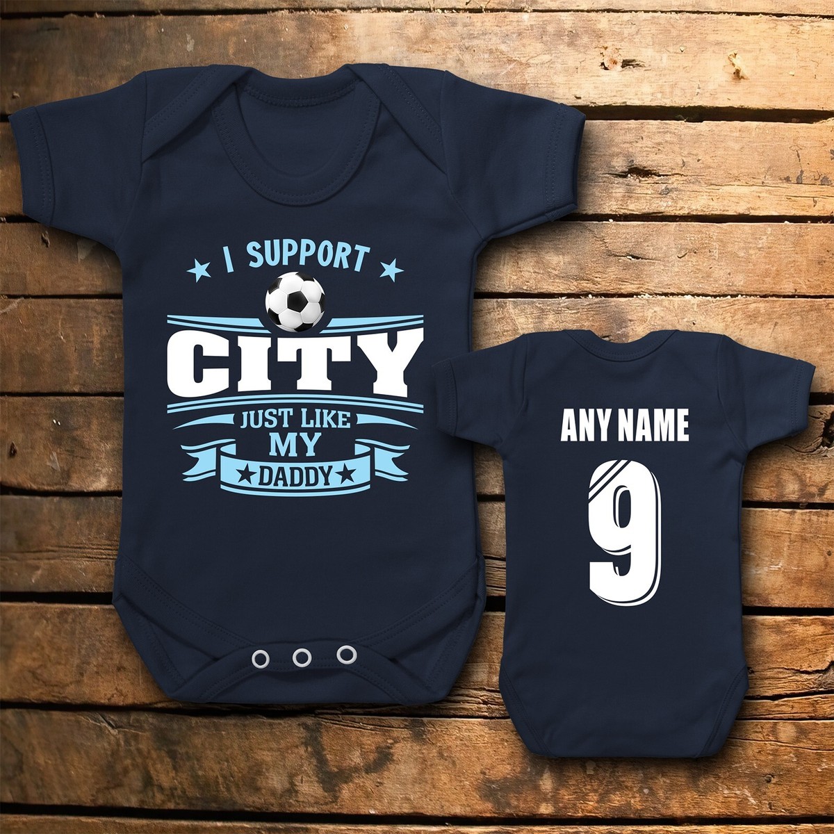 Personalised Man City Baby Grow – Custom Name Number – Football Fan Gift