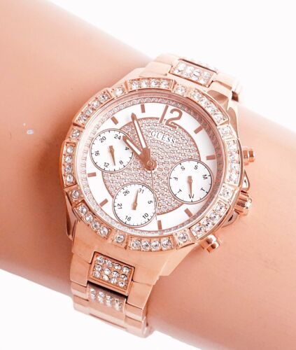 Montre Guess pour femme U1071L3 Roxy chronographe Swarovski Cristals IP or rose neuve - Photo 10 sur 13