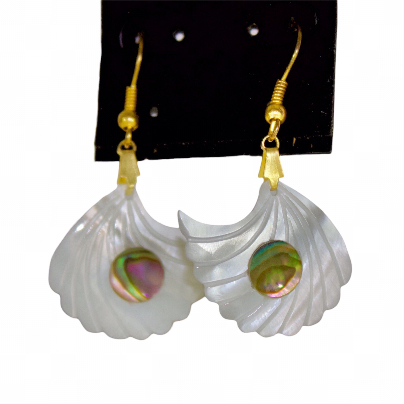 Abalone Shell Dangle Carved Earrings - Mermaid Ea… - image 1