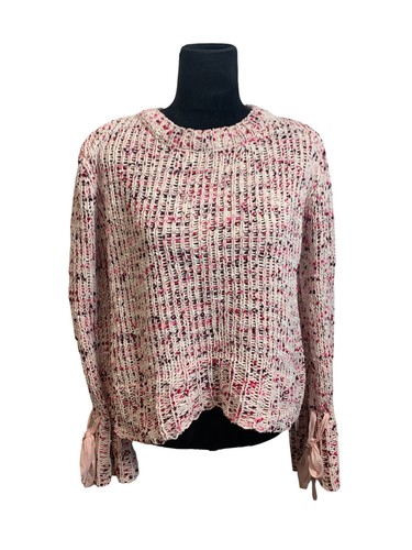 Cupio Size M Pink Colorful Chunky Knit Long Bell Sleeve Pullover Sweater - 第 1/9 張圖片