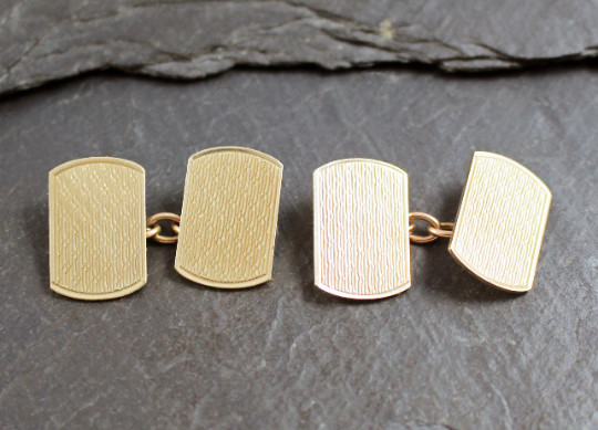 Vintage 9ct Solid Gold Cufflinks Engine Turned Re… - image 1