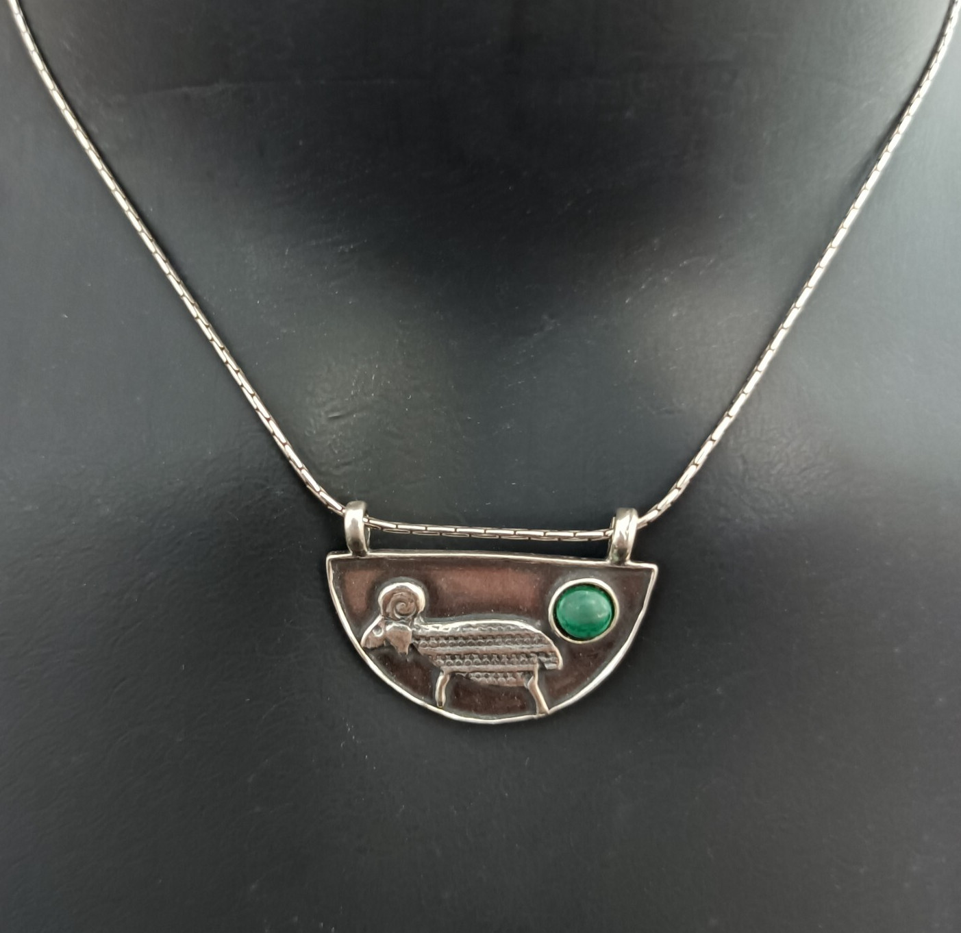 Sterling Silver Necklace Folk Ethnic Animal Artisan Eilat Stone Modernist Unique