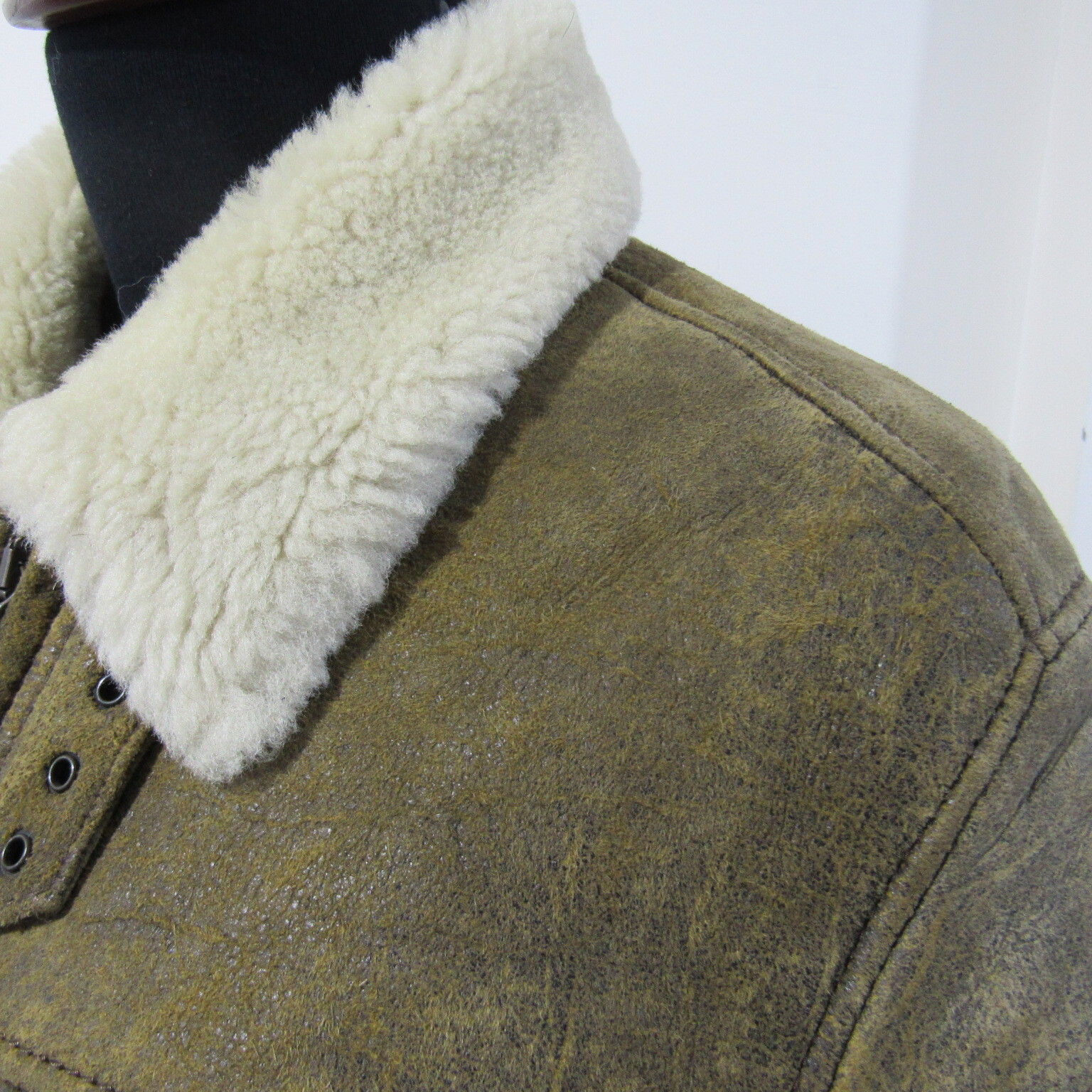 Vintage Marlboro Classics Leather Flying Jacket Women UK 10 Green Sheepskin Coat image 7