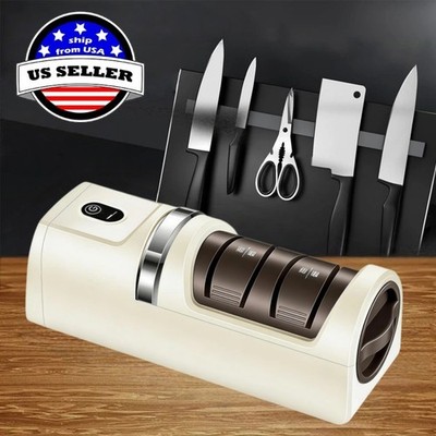 Cordless Electric Knife Sharpener 3 Stage Diamond Grinder USB Rechargeable