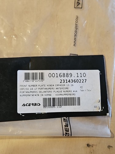 Acerbis Front Number Plate Honda Crf450r 13-16 - Picture 2 of 3