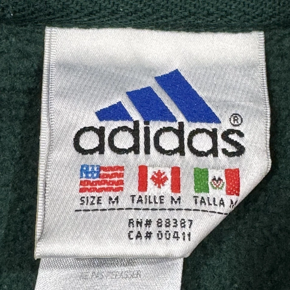 Vintage 90s Adidas Green Full Zip Fleece Jacket Sweater Men’s Medium 3 Stripes - Image 4 of 4