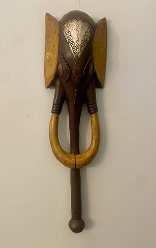 Masque tribal africain vintage en bois Guro éléphant fabriqué au Ghana authentique  - Photo 1/9