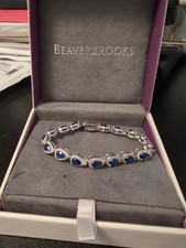 Beaverbrooks Silver Blue Cubic Zirconia Pear Halo Bracelet 16.5cm