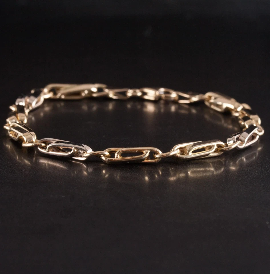 14k Yellow White Gold Two-Tone Link Bracelet 5.55g 7.25" Length 4.3mm Width - Image 4 of 4