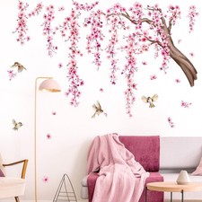 Tanlaby Cherry Blossom Tree Wall Stickers Pink Flowers Branch Wall Decals Pee...
