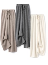100 Wool Knitted Heavy Ribs Loose Wide Leg Pants Floor Length All-match Trouser
