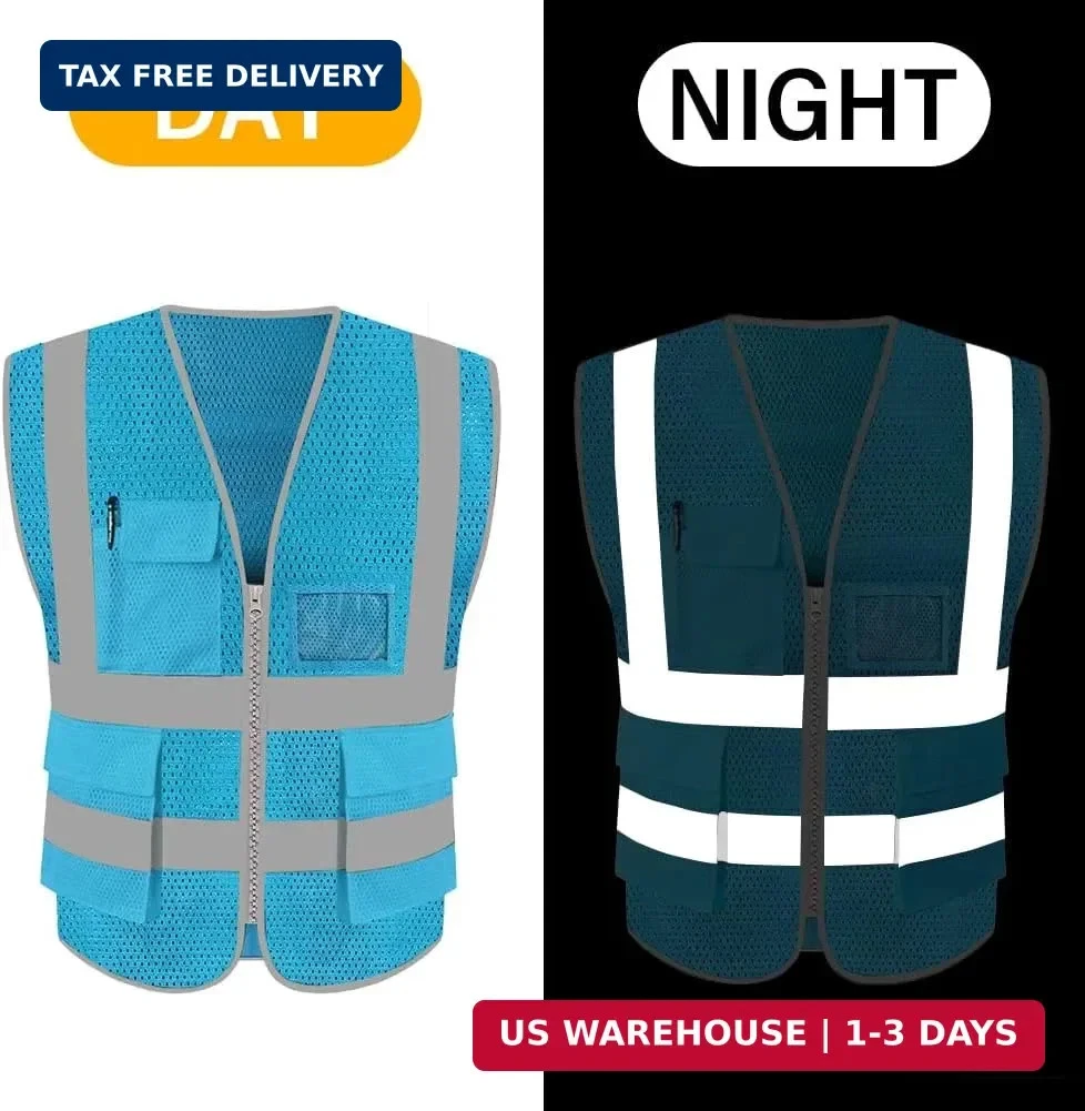 HYCOPROT High Visibility Mesh Safety Reflective Vest with Pockets and Zipper, Me - product detail image 5