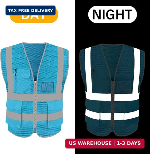 HYCOPROT High Visibility Mesh Safety Reflective Vest with Pockets and Zipper, Me image 5