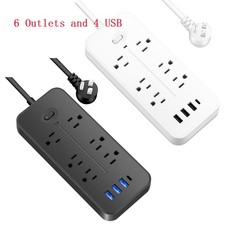 Surge Protector Power Strip - Flat Plug Extension Cord with 6 Outlets and 4 USB