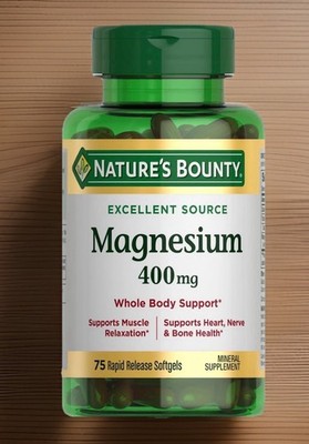 Magnesium Supplement 400mg - 75 Count Liquid Softgels for Bone and Muscle Health