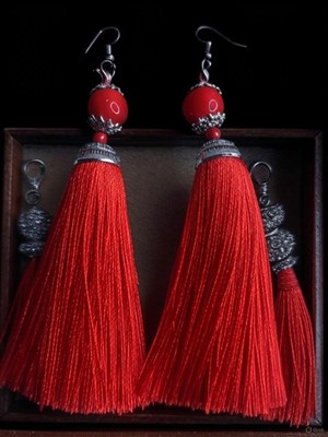 Vibrant Red Tassel Elegance Earrings