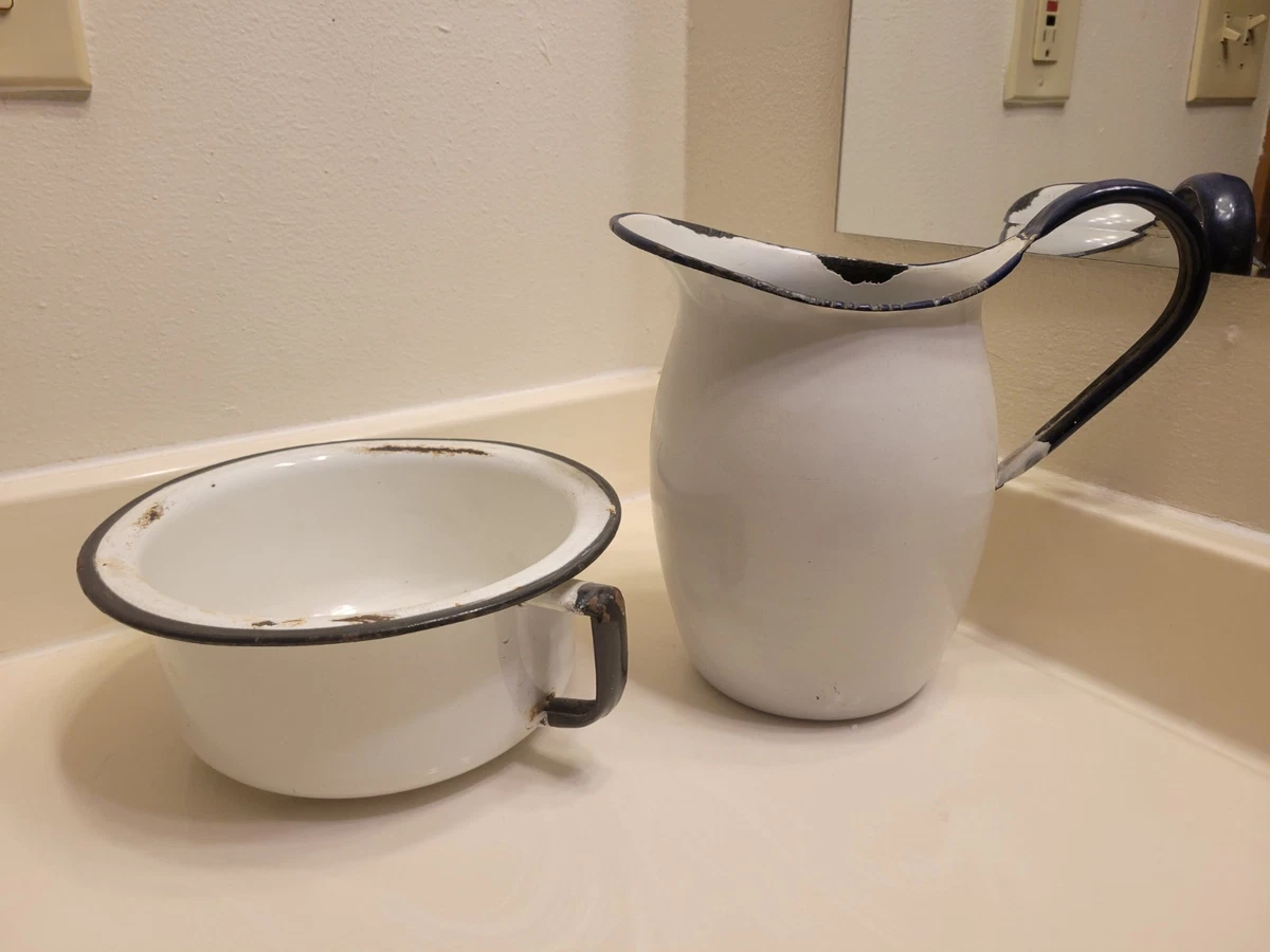 Enamel Chamber Pot Indiana Antique Ceramic & Porcelain Chamber