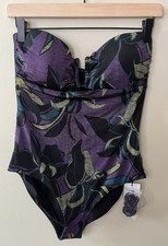 NWT Jets Australia Bandeau One-Piece Swimsuit Midnight Tropical Amethyst Size 8