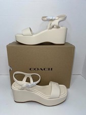 Women  s Coach Gale Wedge Sandal  Chalk Leather  Size 8B