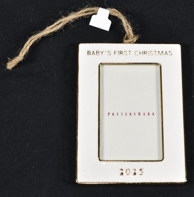 Pottery Barn 2025 Baby's First Christmas Ivory Rectangle Photo Frame Ornament