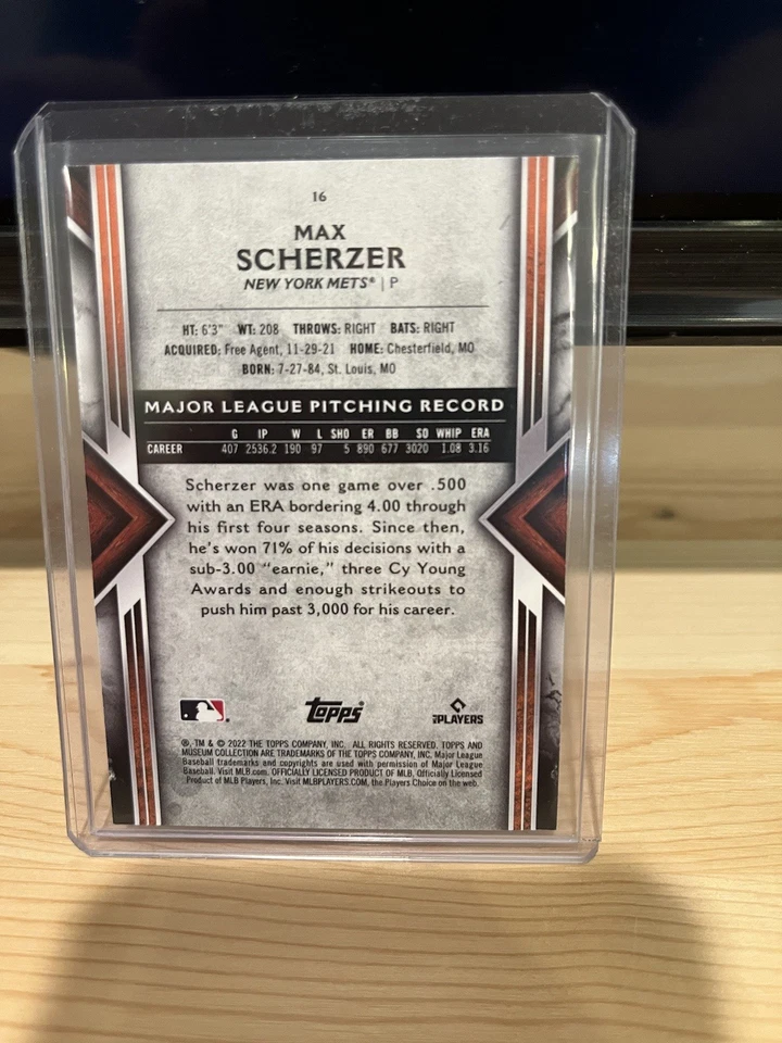 2022 Topps Museum Collection Max Scherzer - Image 2 of 2