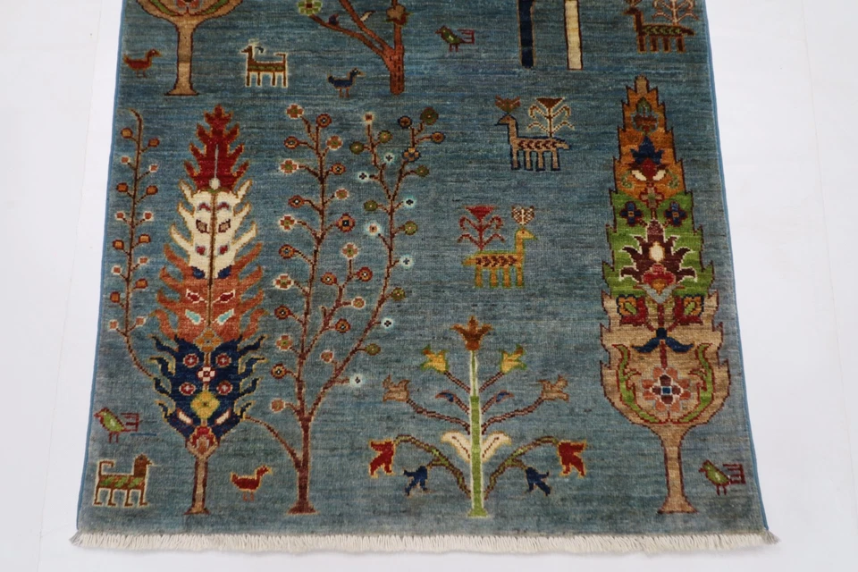 Traditional Tree of Life 3x4 ft  Accent Rug Afghan Hand Knotted Wool  Rug - Image 3 of 4