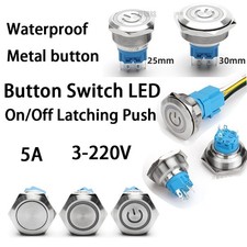Metal button 25/30MM Waterproof On/Off Latching Push Button Switch LED