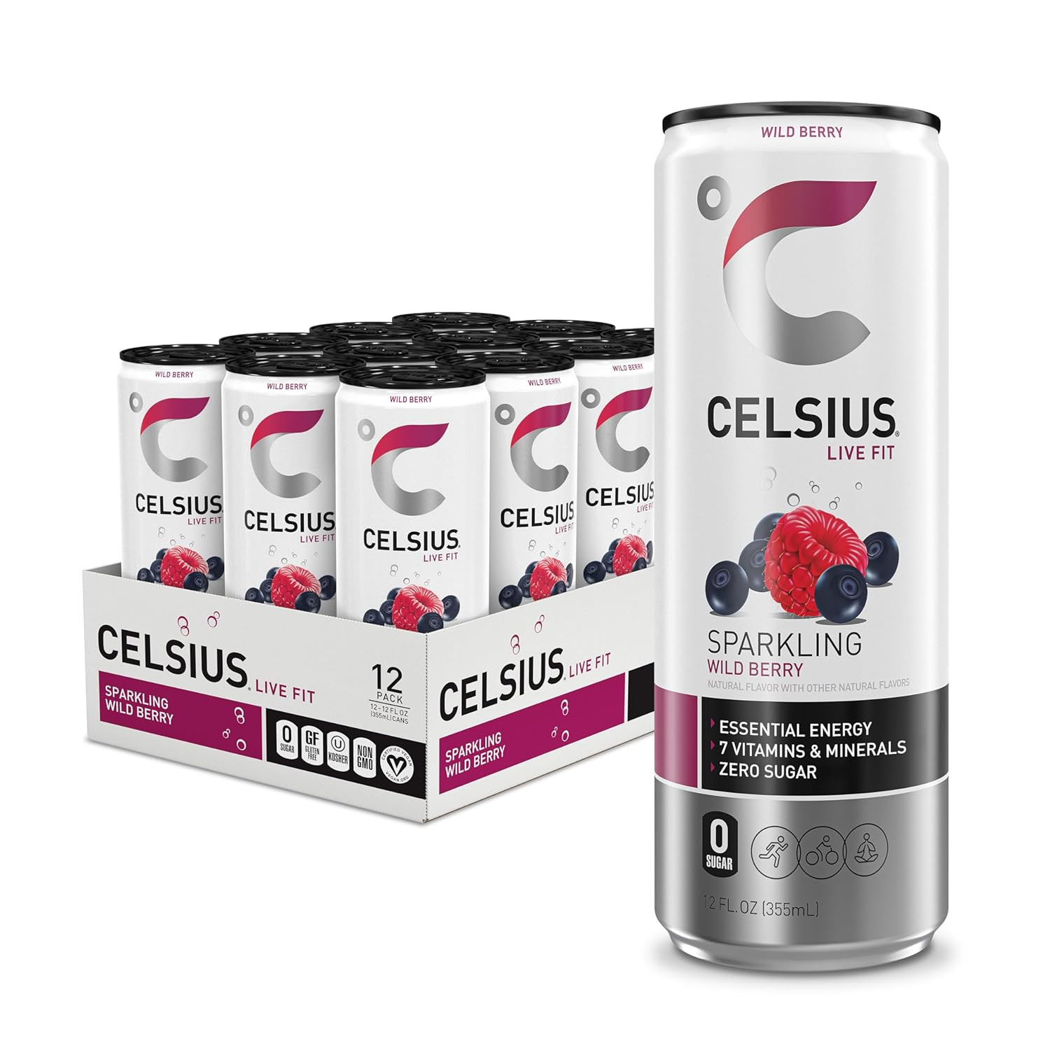 CELSIUS Sparkling Wild Berry, Functional Essential Energy Dr