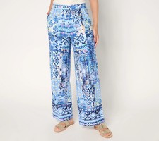 Denim  Co. Beach Jersey Length Wide Leg Pant Blue Patchwork Petite XS A678642